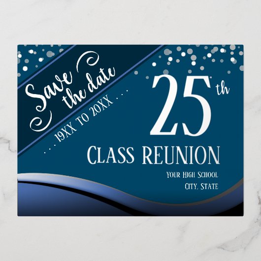 Wiedersehen der 25. Klasse Elegant blau Folien Feiertagspostkarte (Vorderseite)