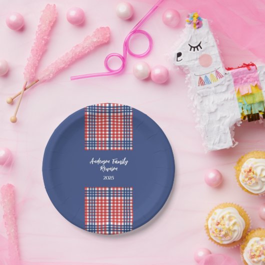 Wiedersehen der Gingham-Familie, Rot, Weiß und Bla Pappteller (Party)