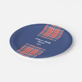 Wiedersehen der Gingham-Familie, Rot, Weiß und Bla Pappteller (Schrägansicht)