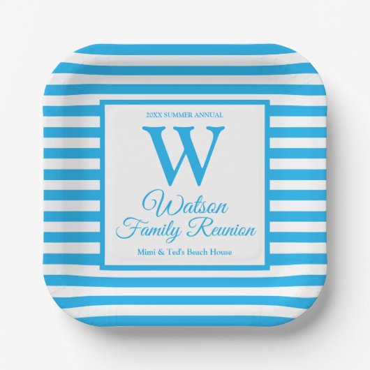Wiedersehen der modernen monogram Light Blue Strip Pappteller (Vorderseite)