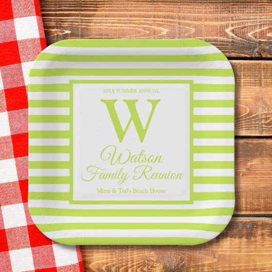 Wiedersehen der modernen Monogram-Lime Green Strip Pappteller