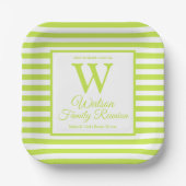 Wiedersehen der modernen Monogram-Lime Green Strip Pappteller (Vorderseite)