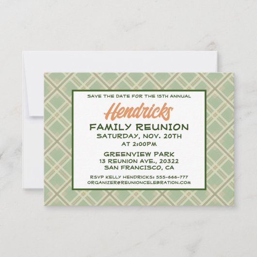 Wiedersehen-Design für eine grüne, Karierte Famili Save The Date (Vorderseite)