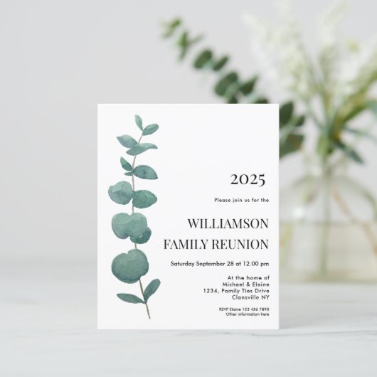 Wiedersehen-Einladung der Eucalyptus-Familie (Stehend Vorderseite)