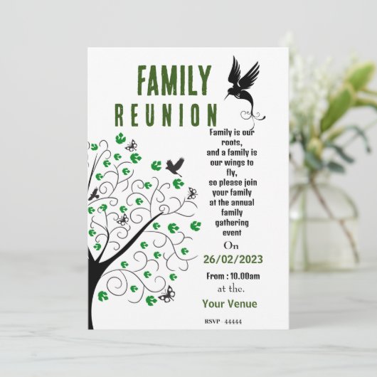 Wiedersehen-Einladung der Vogelfamilie Einladung (Stehend Vorderseite)