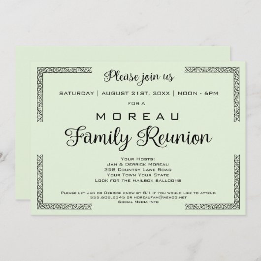 Wiedersehen-Einladung für eine grüne oder eine bel Einladung (Vorne/Hinten)