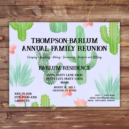 Wiedersehen-Einladung für Kaktus-Themed Family Postkarte