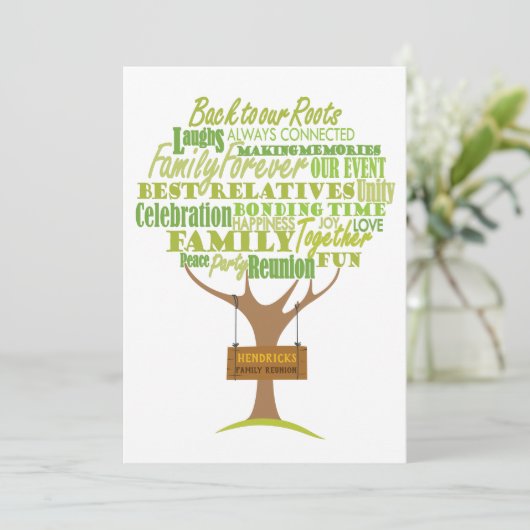 Wiedersehen-Familiendesign mit Baumelement Einladung (Stehend Vorderseite)