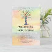 Wiedersehen Family Tree - farbenfrohe Einladung (Stehend Vorderseite)