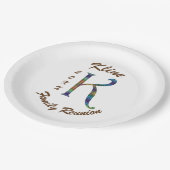 Wiedersehen-farbiger Buchstabe K Monogramm Pappteller (Schrägansicht)