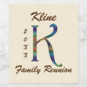 Wiedersehen-farbiger Buchstabe K Monogramm Weinetikett (Einzelnes Label)