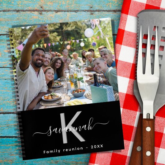 Wiedersehen-Foto der Familie Schwarz-weiß Notizblock