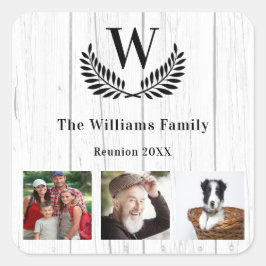 Wiedersehen-Foto-Monogramm rustikales Holz Quadratischer Aufkleber