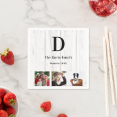 Wiedersehen-Foto-Monogramm rustikales Holz Serviette (Beispiel)