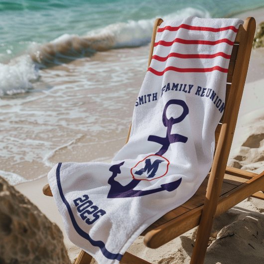 Wiedersehen für Navy und Red Nautical Family Strandtuch