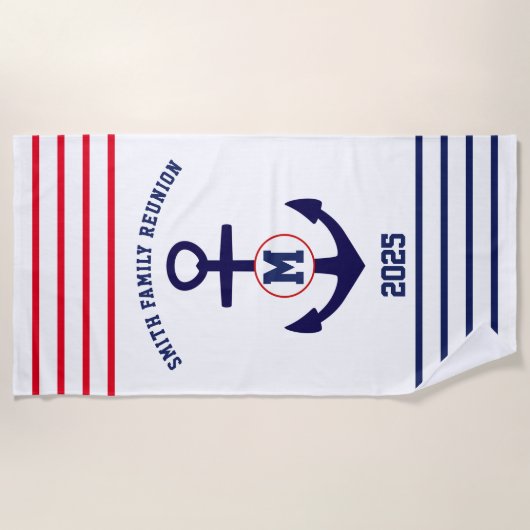 Wiedersehen für Navy und Red Nautical Family Strandtuch (Vorderseite)