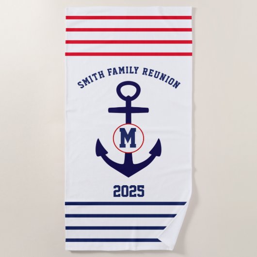 Wiedersehen für Navy und Red Nautical Family Strandtuch (Vorderseite)
