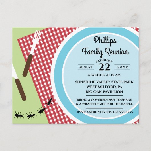 Wiedersehen für rote und weiße, karierte Tabletten Einladungspostkarte (Vorderseite)