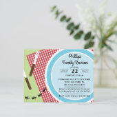 Wiedersehen für rote und weiße, karierte Tabletten Einladungspostkarte (Stehend Vorderseite)