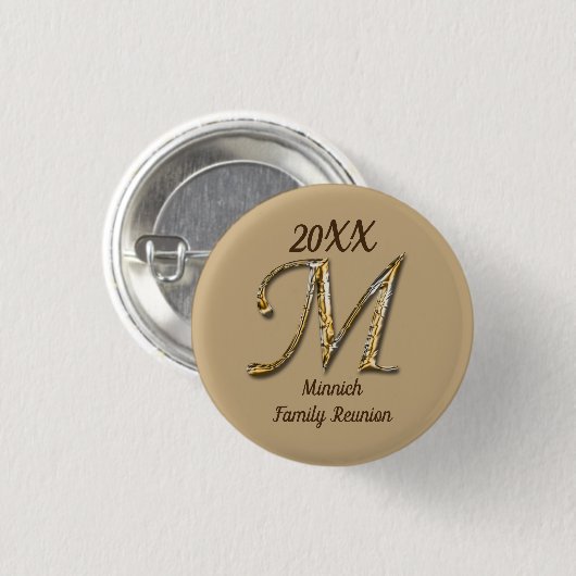 Wiedersehen Gold Letter M Monogram Keepake Button (Vorne & Hinten)