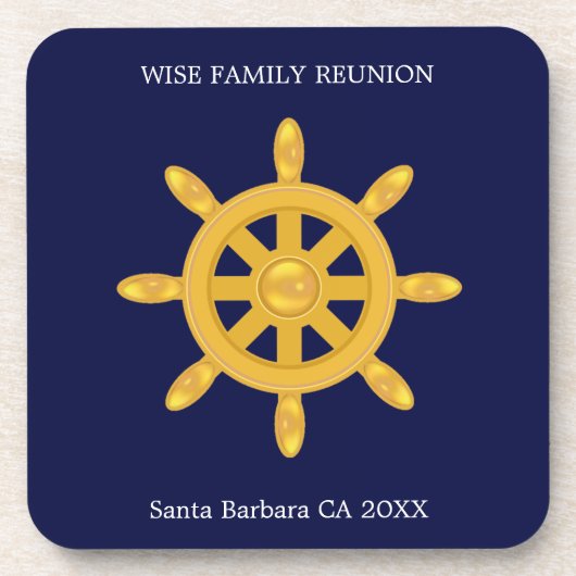 Wiedersehen & Golden Ship Wheel auf Navy Blue C Getränkeuntersetzer (Vorderseite)