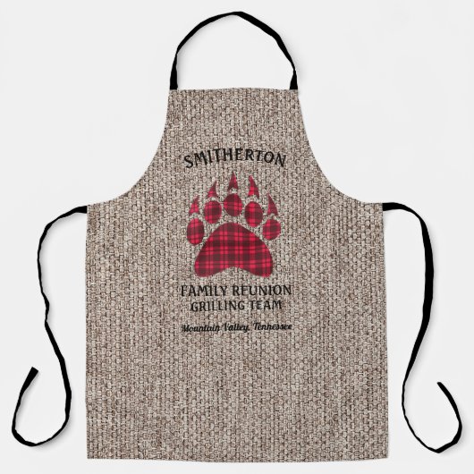Wiedersehen Grill Rustic Burlap Checkered Bär Schürze (Vorderseite)