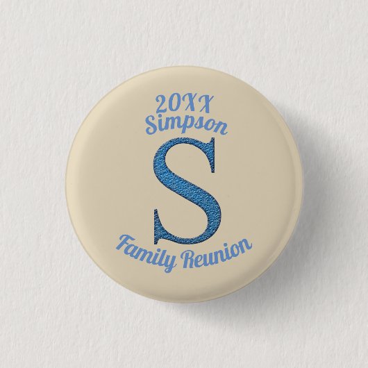 Wiedersehen Großer blauer Buchstabe S Monogramm Button (Vorderseite)