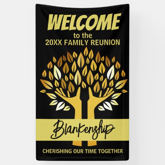 Wiedersehen-Hands der Familie Tree-Blätter auf Sch Banner (Vertikal)