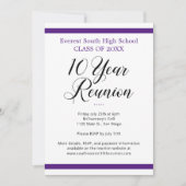 Wiedersehen in der 10-jährigen Klasse lila und wei Einladung (Vorderseite)