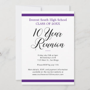 Wiedersehen in der 10-jährigen Klasse lila und wei Einladung
