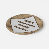 Wiedersehen Jahr und Nachname Holzkörner Pappteller (Schrägansicht)