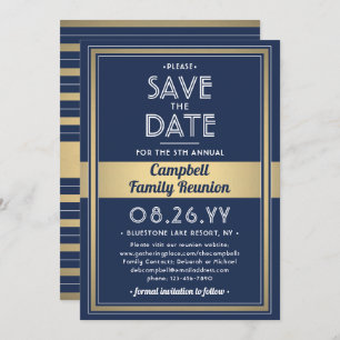 Wiedersehen Moderne Elegant Navy Blue Gold White Save The Date
