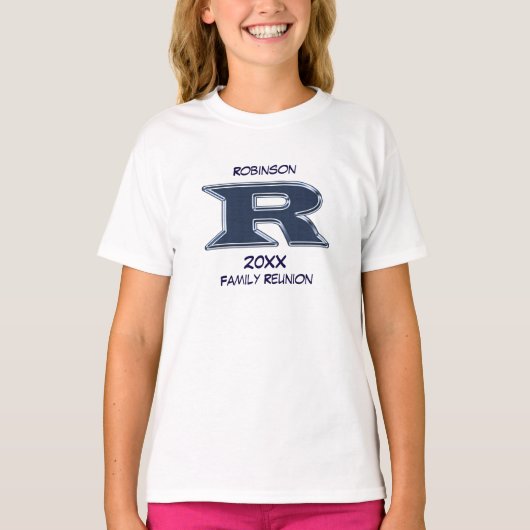 Wiedersehen Nachname Letter R Monogram Blue T-Shirt (Vorderseite)