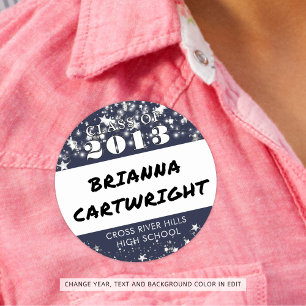 Wiedersehen Navy Blue Silver Stars Name Tags Runder Aufkleber