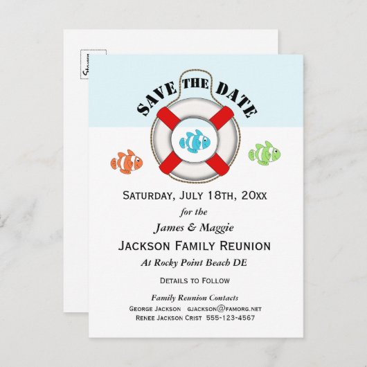 Wiedersehen oder Party der Strandfamilie Save the Ankündigungspostkarte (Vorne/Hinten)