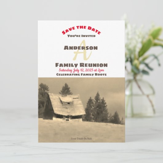 Wiedersehen Old Homestead Einladung Rett Datum (Stehend Vorderseite)