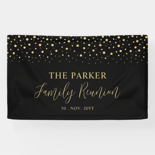 Wiedersehen-Party der Gold & Black Confetti-Famili Banner (Horizontal)