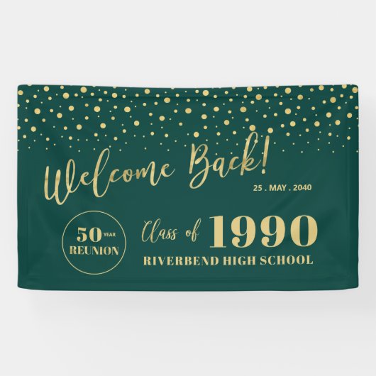 Wiedersehen-Party der Gold & Green Confetti-Klasse Banner (Horizontal)