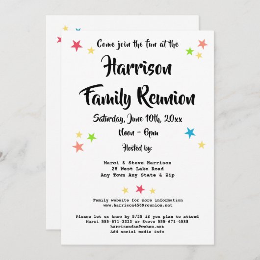 Wiedersehen-Party oder GRILLEN der Fun Stars-Famil Einladung (Vorne/Hinten)