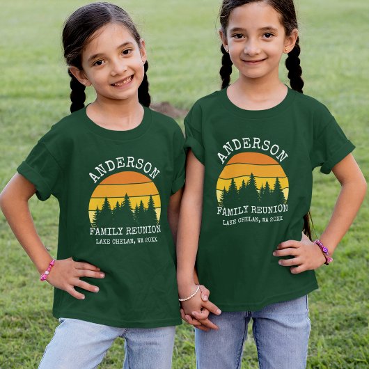 Wiedersehen Pine Trees Sunset Girls Green T-Shirt