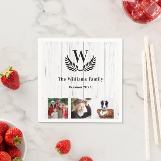 Wiedersehen rustikales Foto-Monogramm Serviette (Beispiel)