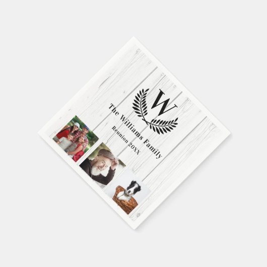 Wiedersehen rustikales Foto-Monogramm Serviette (Ecke)