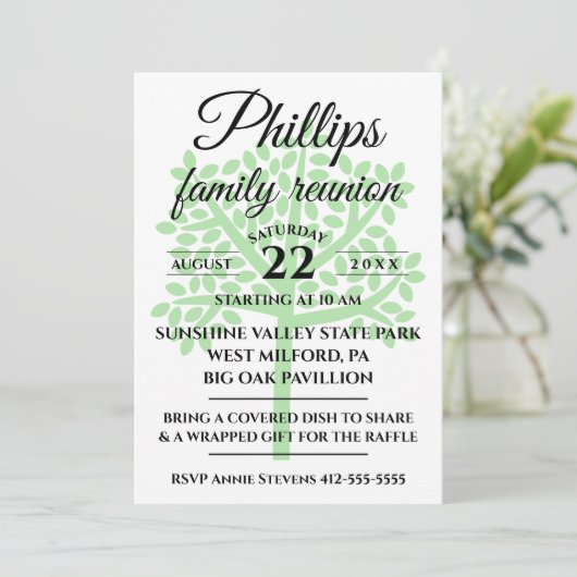 Wiedersehen Sage Green Tree Silhouette Einladung (Stehend Vorderseite)