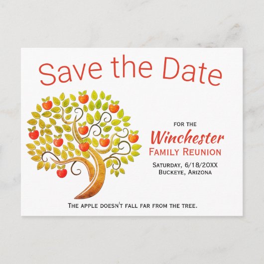 Wiedersehen Save the Date Apple Tree Custom Ankündigungspostkarte (Vorderseite)