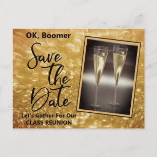 Wiedersehen Save the Date Baby Boomer Champagne Ankündigungspostkarte