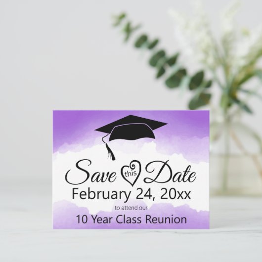 Wiedersehen Save the Date für die lila Wasserfarbe Postkarte (Stehend Vorderseite)