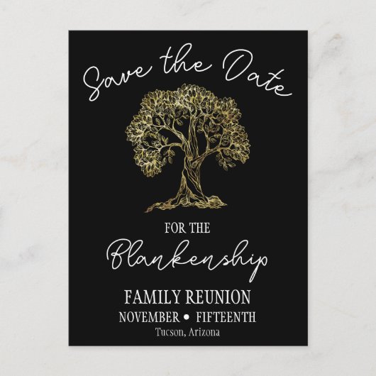 Wiedersehen Save the Date Gold Tree Artwork Ankündigungspostkarte (Vorderseite)