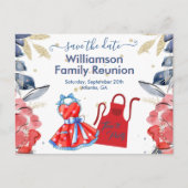 Wiedersehen Save the Date GRILLEN - Farbiger QR Co Ankündigungspostkarte (Vorderseite)