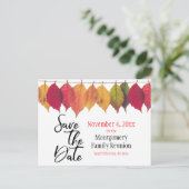 Wiedersehen Save the Date Herbstfarben-Blätter Ankündigungspostkarte (Stehend Vorderseite)