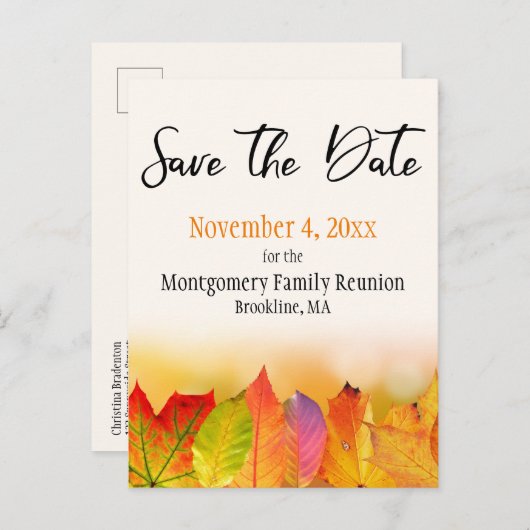 Wiedersehen Save the Date Herbstleaf-Grenze Ankündigungspostkarte (Vorne/Hinten)
